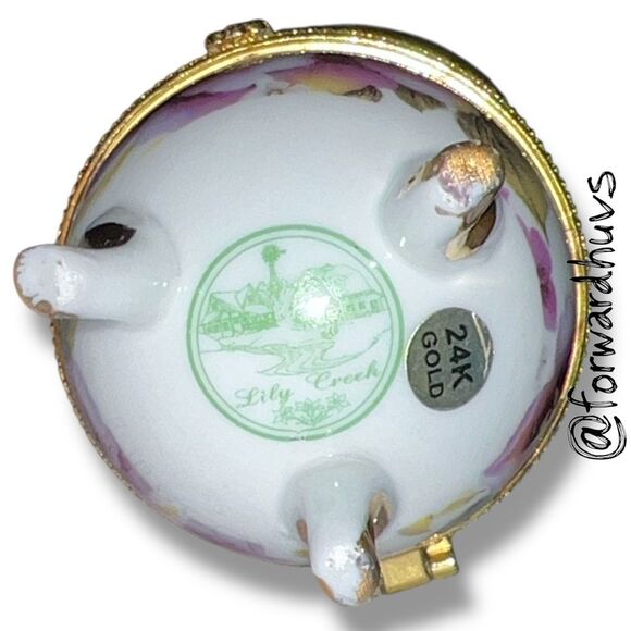 Vintage Lily Creek 24K Gold Plated Footed Ceramic Egg Trinket Box – 4” - Picture 4 of 8